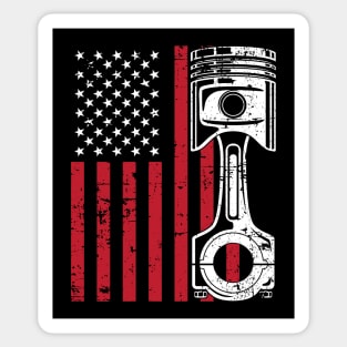 Patriotic American Flag Piston Muscle Car Vintage Distressed Sticker